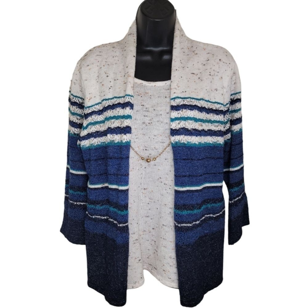 Alfred Dunner Nwt striped cardigan sweater size Large